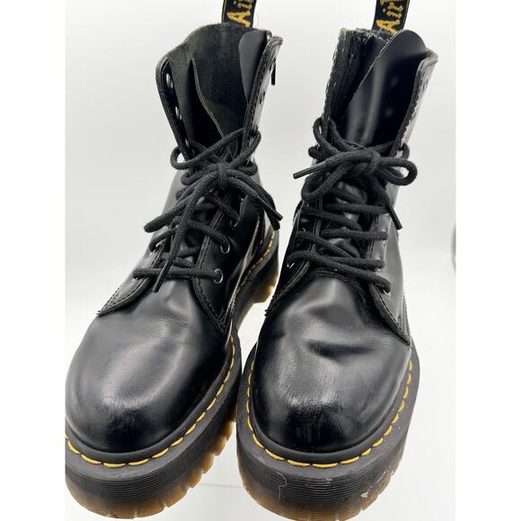Dr. Martens Jadon Platform Boots Women Sz 8 Black Leather 8-Eye Quad Retro Goth - Picture 2 of 11